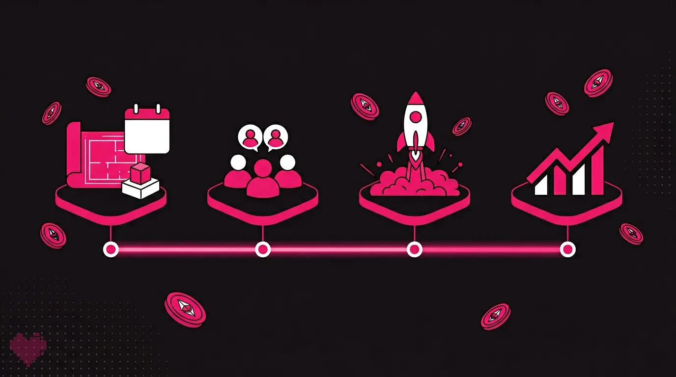 Token launch timeline showing key marketing milestones and deadlines