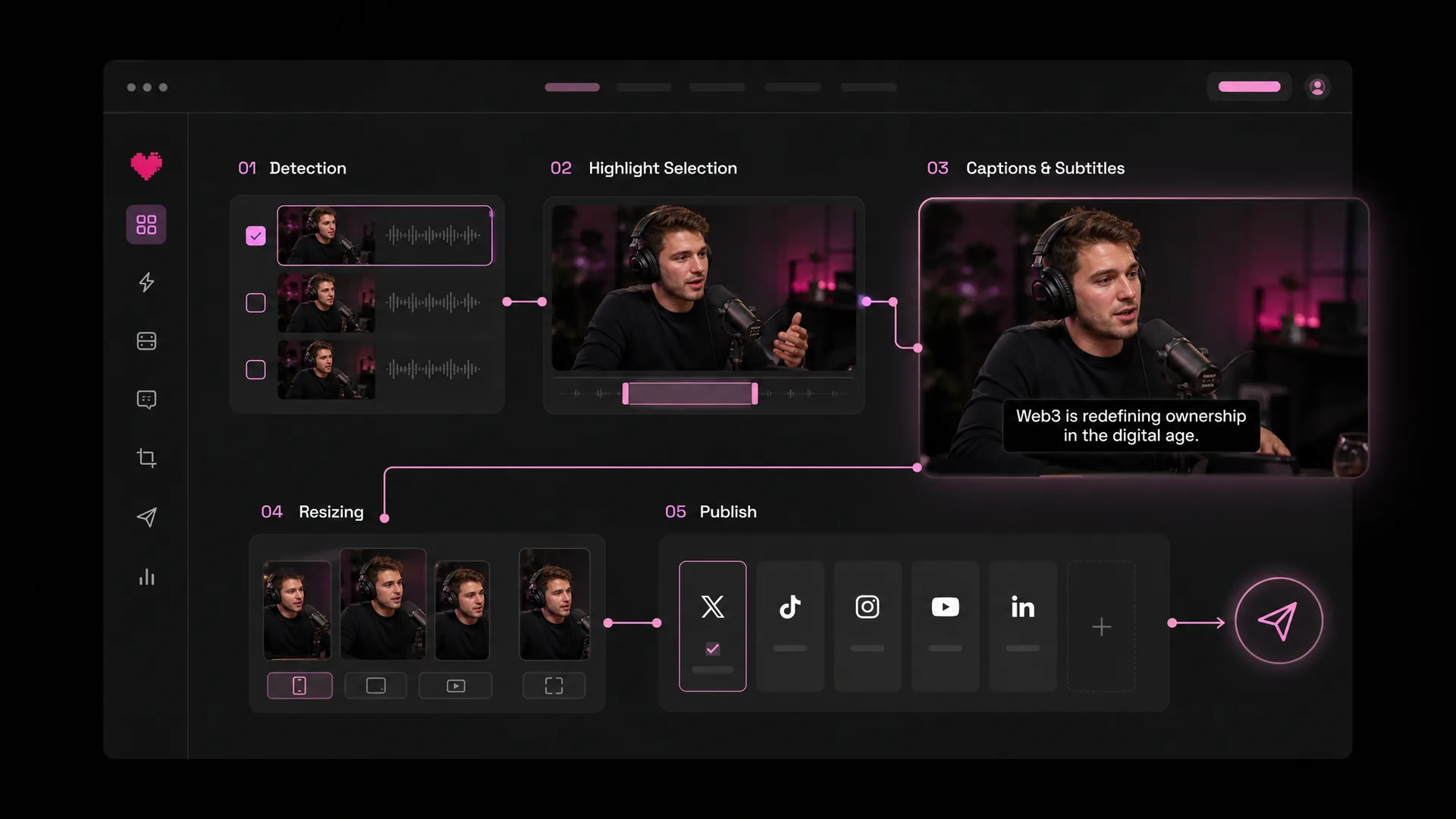 Four-phase crypto clipping campaign workflow (strategy, clipper activation, wave-based distribution, real-time reporting) designed for token launches
